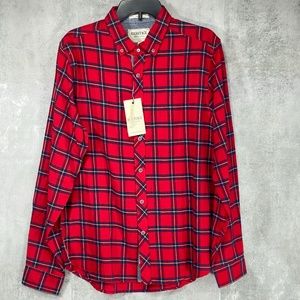 Report Collection Red Plaid Flannel Slim Fit Shirt